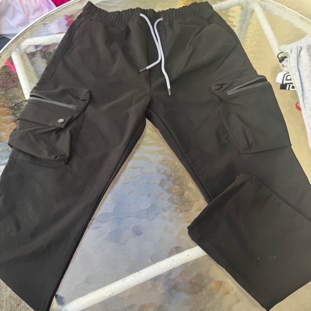 Men's Black Cargo Jogger Pants with Drawstring Waist